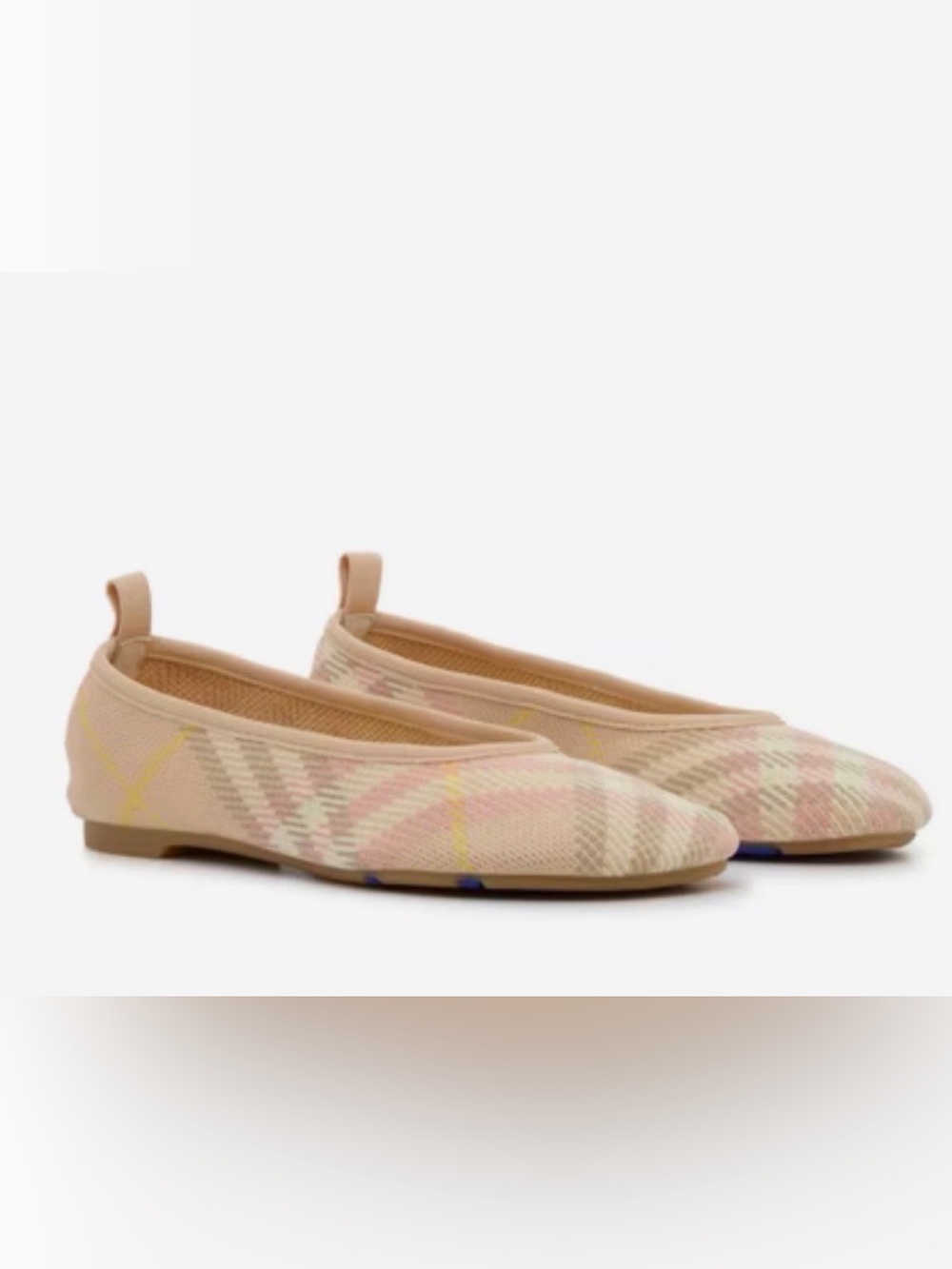 BURBERRY Knit Baby 05 Check Ballerinas  Pink Beige Plaid Check Ballet Flats 39.5